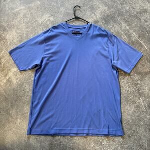 Vintage Henry Jacobson T Shirt Mens 2XL XXL Blue V Neck Short Sleeve Cotton